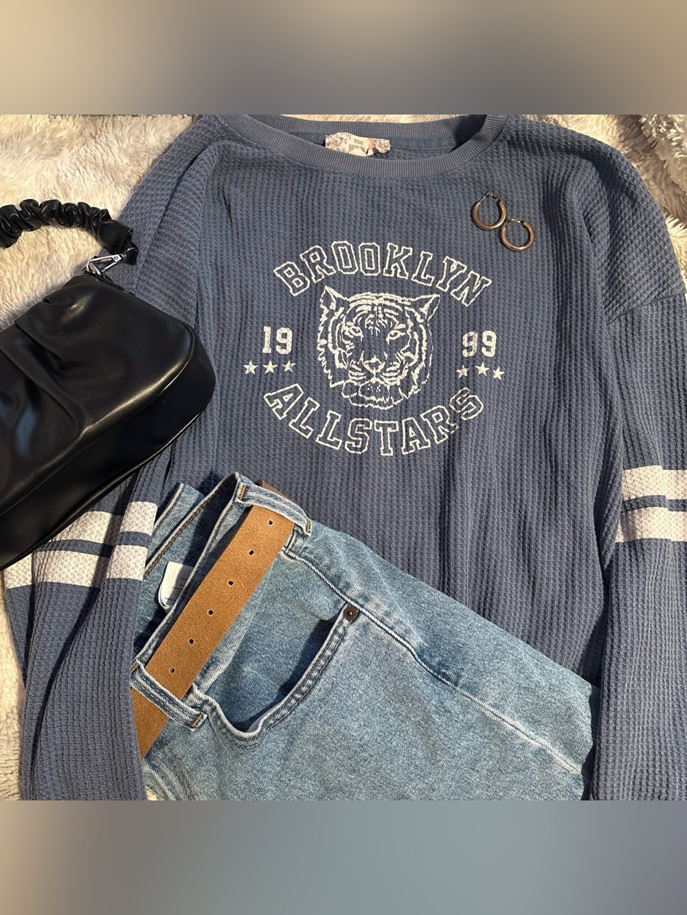 Pink Republic Slate Blue Waffle-Knit Pullover
